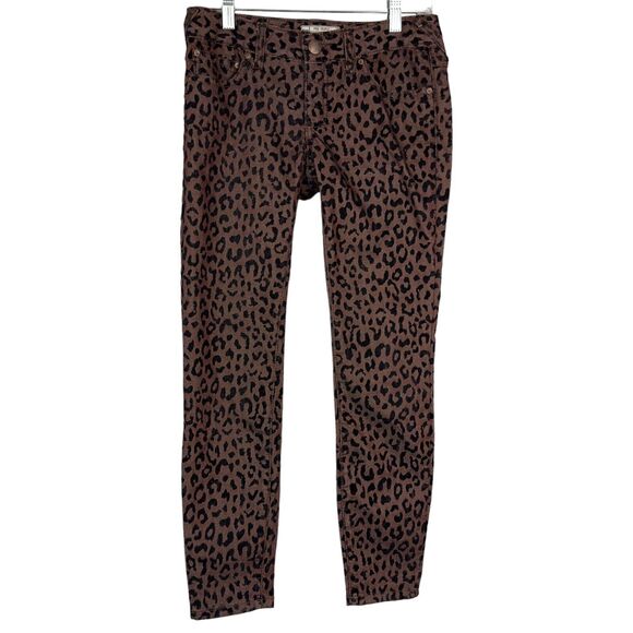Free People Chino Pants Women's Size 25 Brown Cheetah Print Cotton Straight Legs - Picture 1 of 9